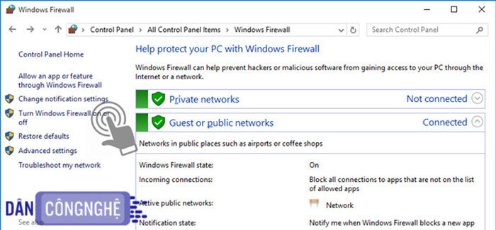 Tắt tính năng tường lửa Windows Firewall 1